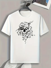Skull Pattern Print Men's Comfy Sports T-shirt Graphic Tee