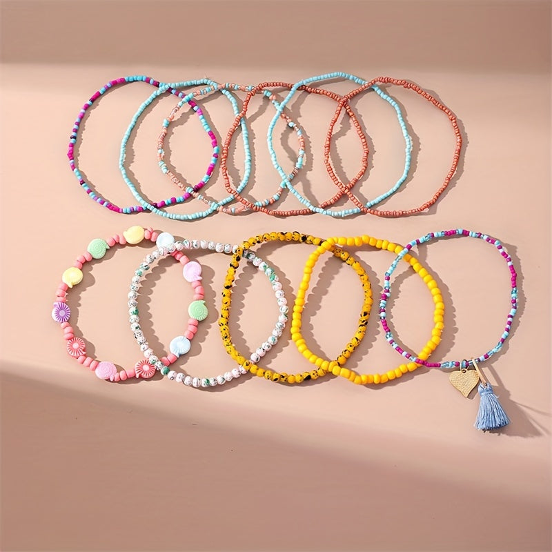 Bohemia Beaded Anklet Set Y2K Style Ankle Bracelet Set For Women & Girls
