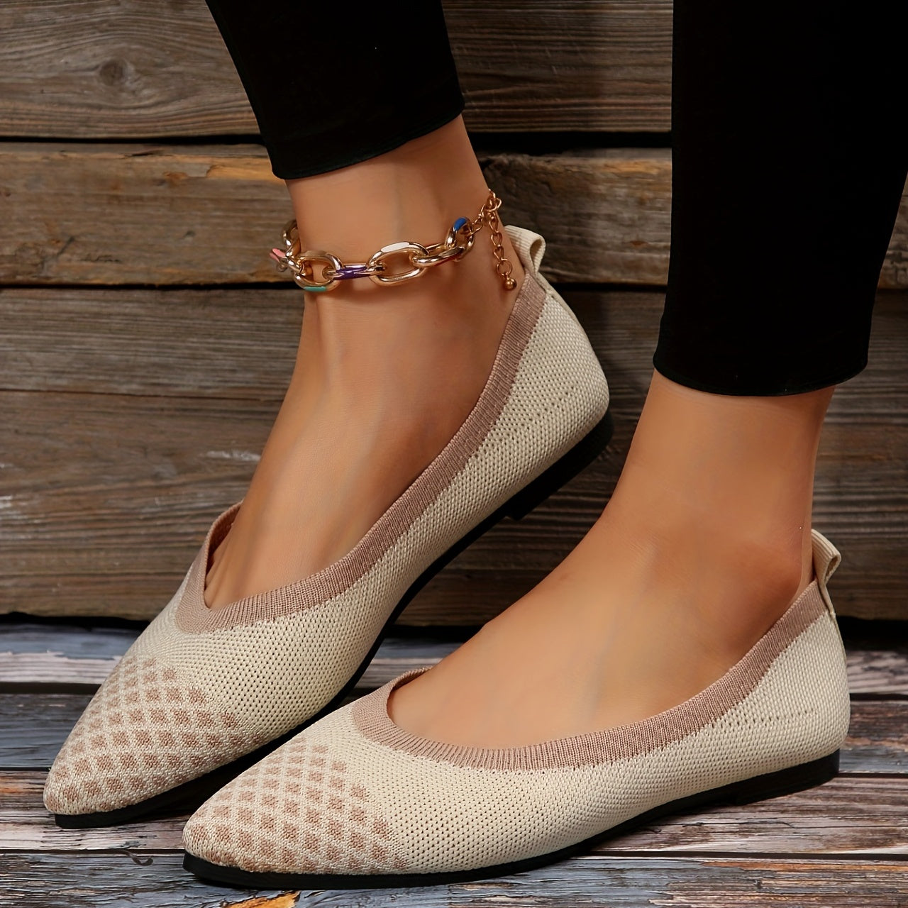 Women's Breathable Knit Flat Shoes Casual Pointed Toe Shoes
