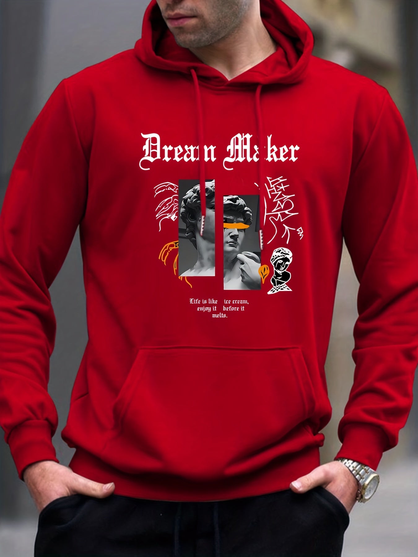 David Statue Print Hoodie Men's Casual Pullover Sweatshirt