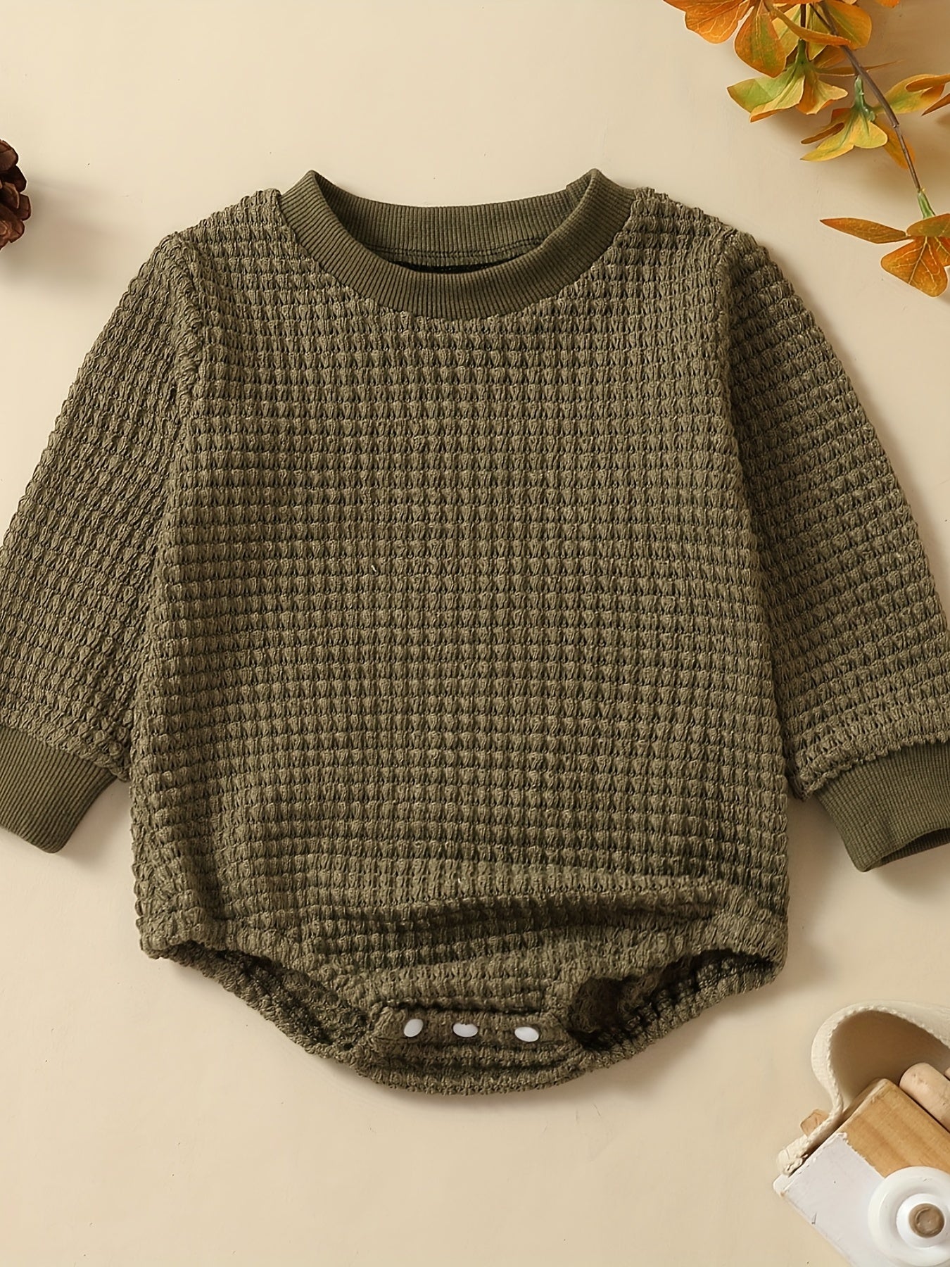Baby Boys Waffle Long Sleeve Romper