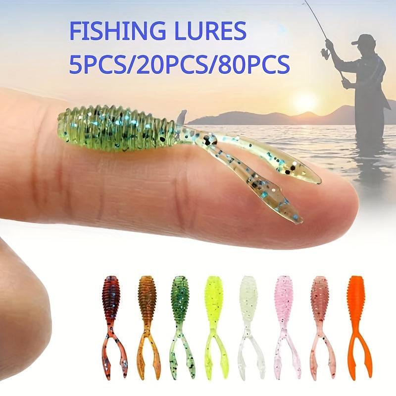 80pcs 3.0g Bionic Fishing Lures Split Tail Soft Worm Bait
