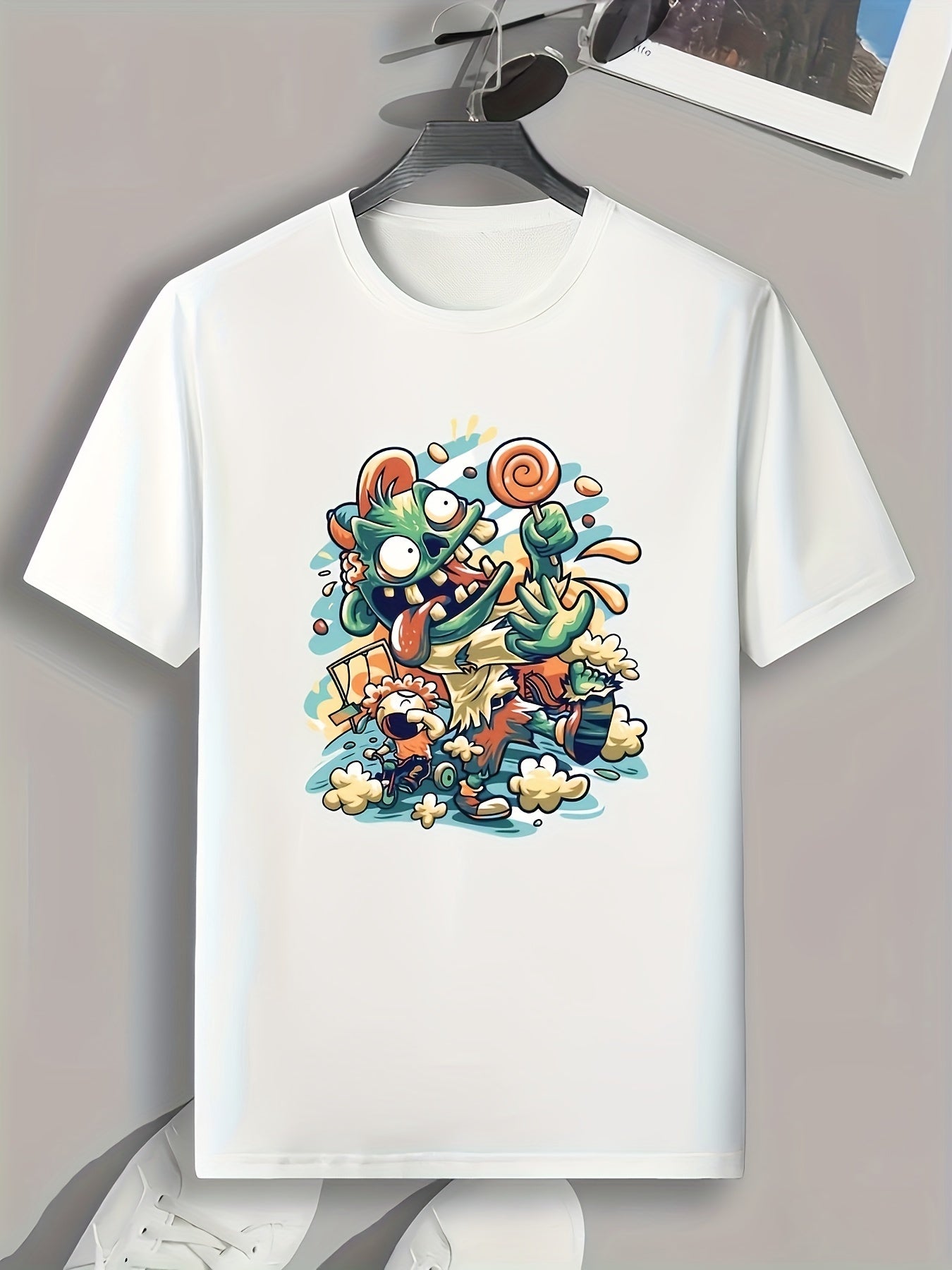 Cartoon Print Men's Graphic T-shirt For Summer