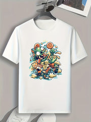 Cartoon Print Men's Graphic T-shirt For Summer