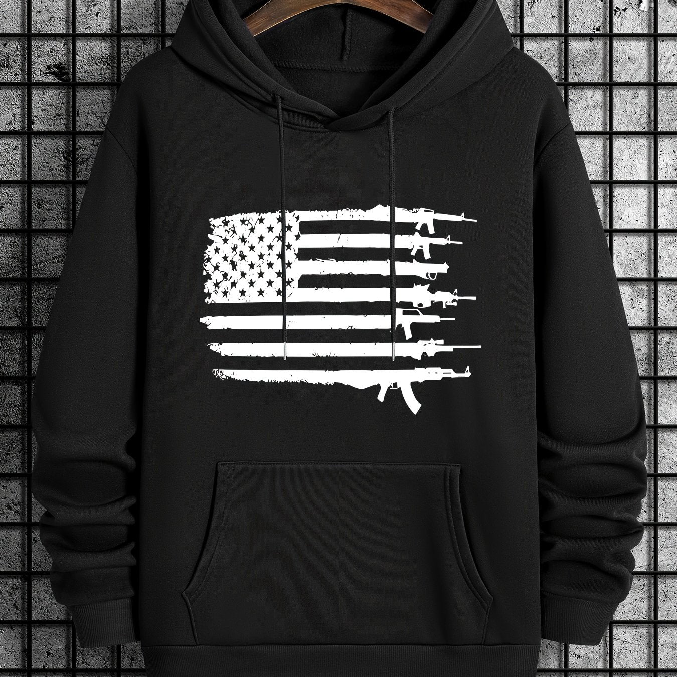 American Flag Print Men's Warm Pullover Hoodie for Autumn Winter