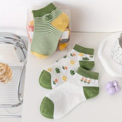 3 Pairs Frog Print Socks Mid Tube Striped Women's Stockings