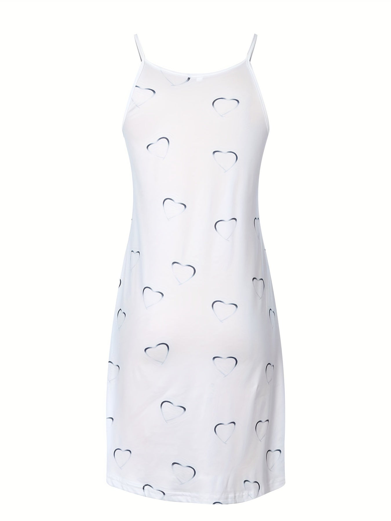 Heart Print Spaghetti Dress Sexy V Neck Sleeveless Ruched Dress Women's Clothing