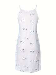 Heart Print Spaghetti Dress Sexy V Neck Sleeveless Ruched Dress Women's Clothing