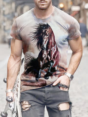 Horse 3D Print Men's Short Sleeve T-shirt Summer Fashion Tee