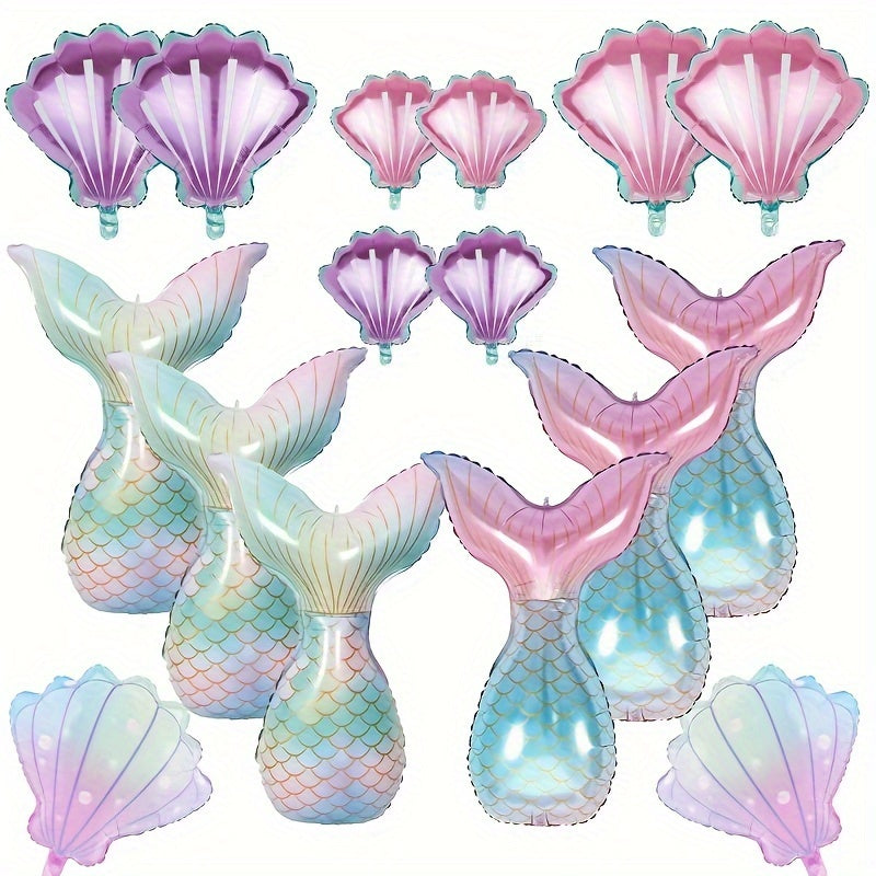 16pcs Mermaid Party Decorations Mermaid Tail Balloons Seashell Foil Balloon Set
