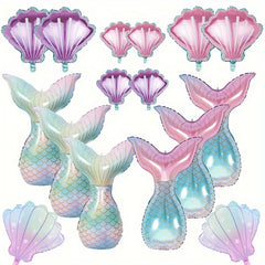 16pcs Mermaid Party Decorations Mermaid Tail Balloons Seashell Foil Balloon Set