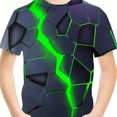 Breathable Green Lightning Print Short Sleeve T shirt 3D Print Pullover