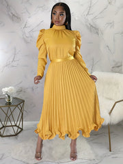 Puff Sleeve Top & Pleated Skirt Set Women's Outfit