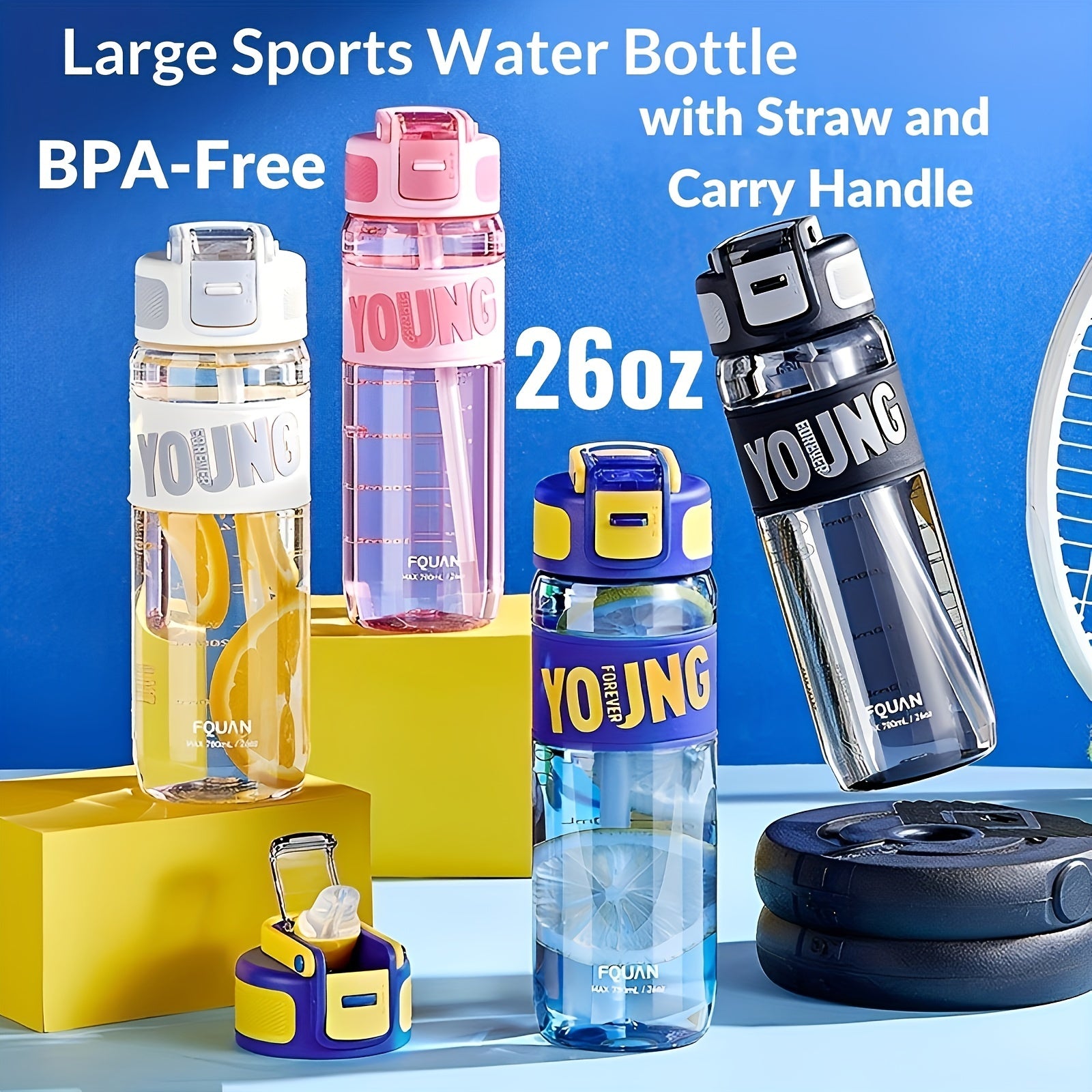 26oz BPA-Free Water Bottle with Straw & Carry Handle for Travel & Gym