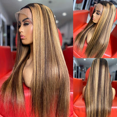 27 Colored Straight Hair Wigs 13x4 Lace Front Human Hair Ombre Lace Frontal Wigs