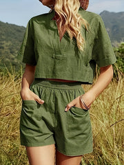 Casual Two Piece Set V Neck Crop Top & Shorts Outfit