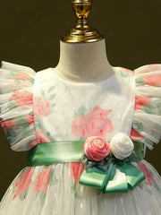 Girls Summer Flutter Sleeve Dress Baby Floral Princess Skirt