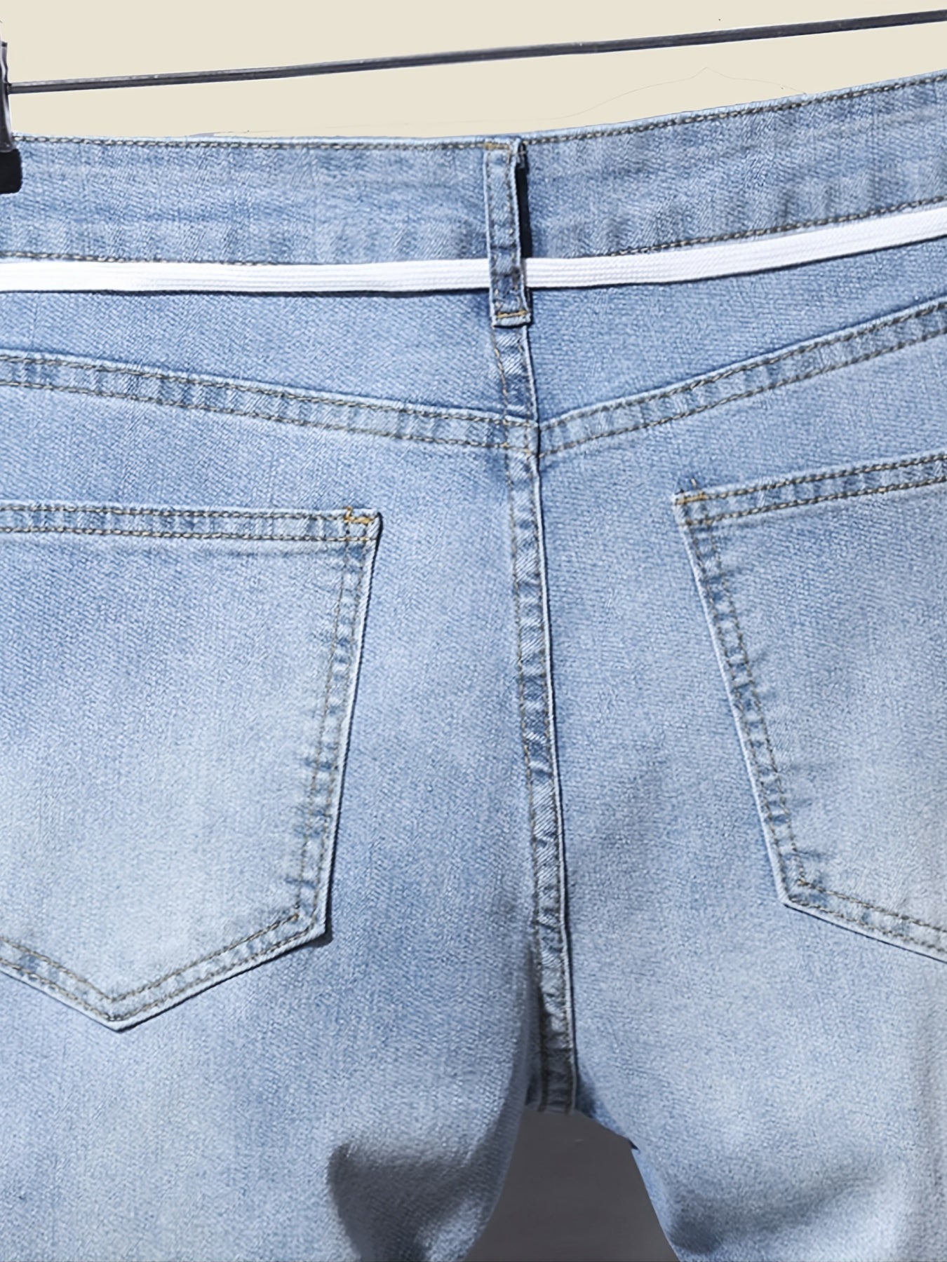 Plaid Ripped Jeans Men s Casual Street Style Distressed Denim Pants