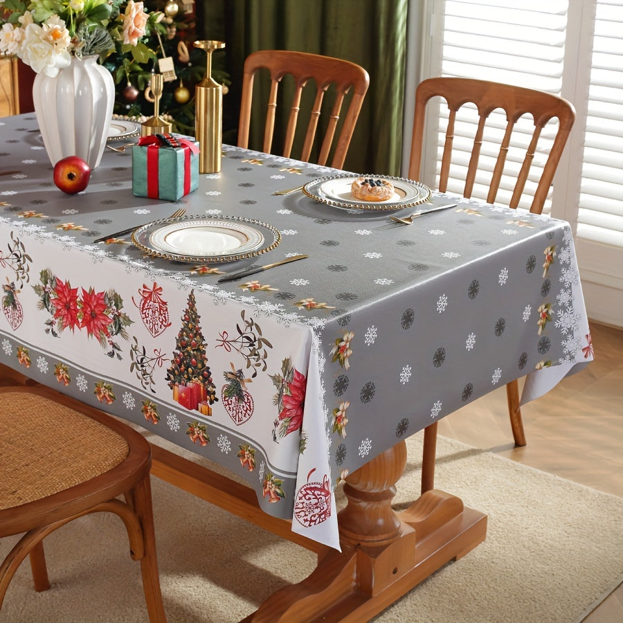 Polyester Tablecloth Merry Christmas Red Bell Snowflake Pattern Table Cover