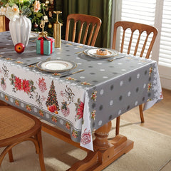 Polyester Tablecloth Merry Christmas Red Bell Snowflake Pattern Table Cover