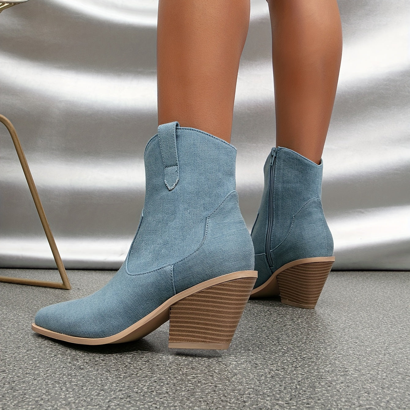 Women's Denim Chunky Heeled Ankle Boots