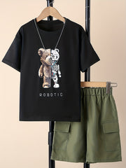 Boys Bear Graphic T-Shirt & Cargo Shorts Set