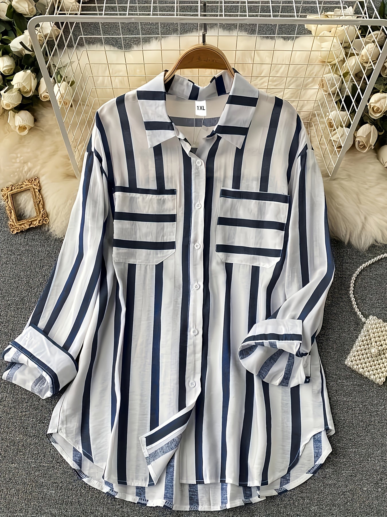 Stripe Print Long Sleeve Blouse