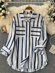 Stripe Print Long Sleeve Blouse