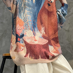 Women's Cartoon Print Long Sleeve Sweater