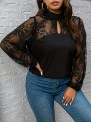 Solid Lace Long Sleeve Mock Neck Top