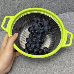 1pc Stainless Steel Kitchen Washing Basin Round Fruit Vegetable Filter Basin