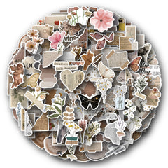 120pcs Vintage Vinyl Stickers for Water Bottles Laptop Scrapbook