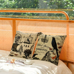 Halloween Linen Blend Pillow Case Skeleton Pumpkin Crow Square Cushion Cover