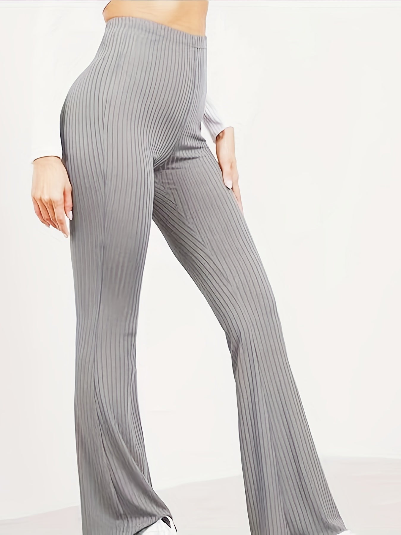 Ribbed High Rise Stretch Skinny Flare Leggings
