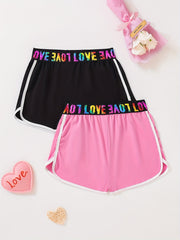 Kid Girls 2pcs Yoga Shorts Set Dry Fit Rainbow Letter Waistband Sportwear Shorts