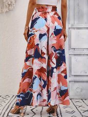 Abstract Print Wide Leg Pants Elastic Waist Vacation Pants