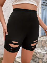 Women's Solid Ripped Stretch Skinny Fitness Shorts