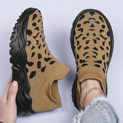 Leopard Pattern Mesh Running Shoes Comfortable Non slip Sneakers