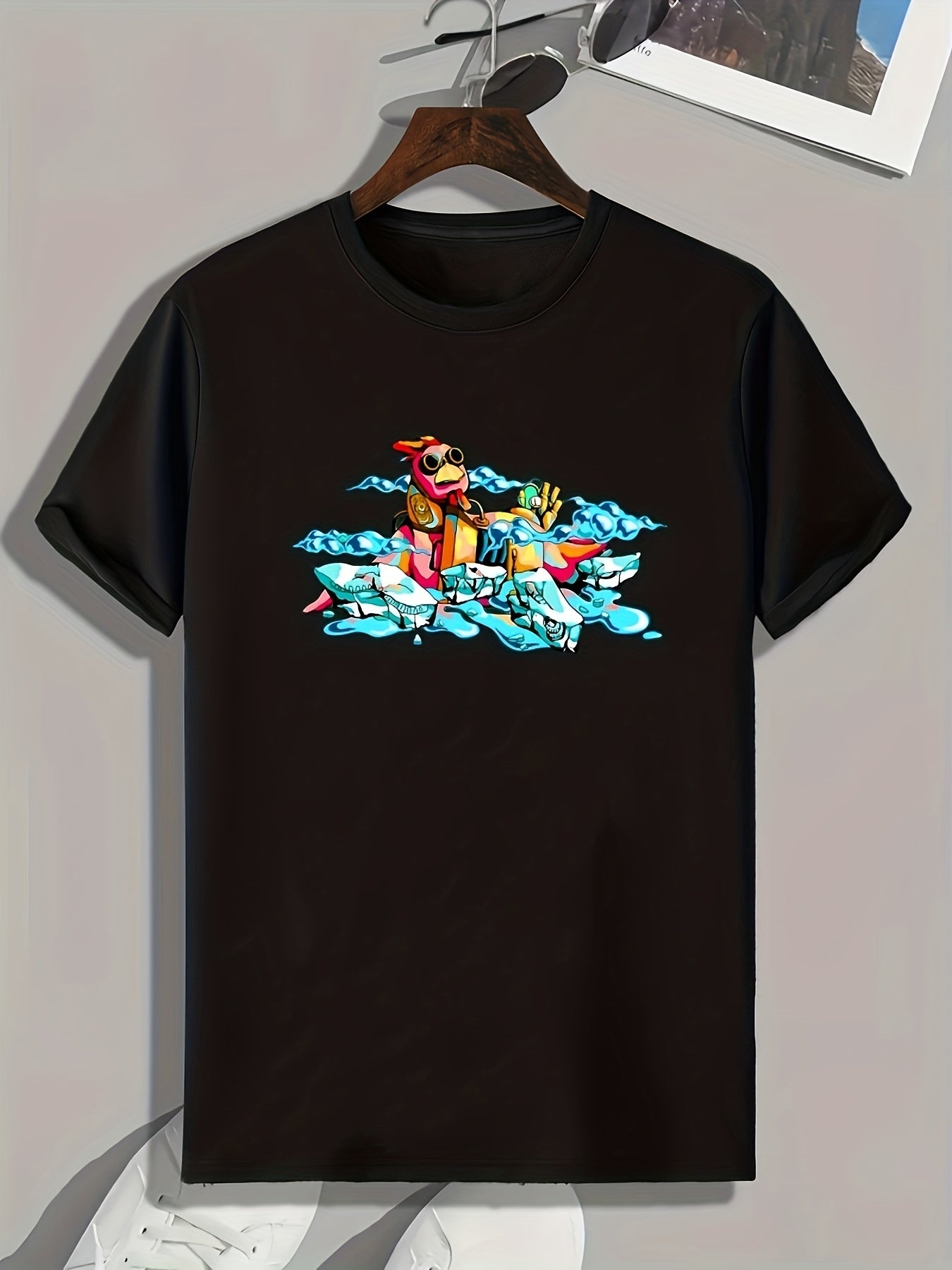 Cartoon Print Men's Graphic T-shirt for Summer