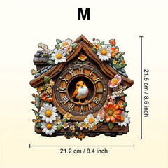 Bird Clock Wooden Puzzle Animal Shape Jigsaw Colorful Flowers & Bird Decorative