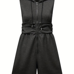 Casual Drawstring Hooded Romper Jumpsuit Women's Clothing