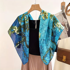 Branch Print Shawl Oil Painting Bandana Silk Square Scarf Head Wrap