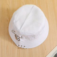 Hip Hop Unisex Bucket Hat Star Brooch Decor Couple Basin Hat