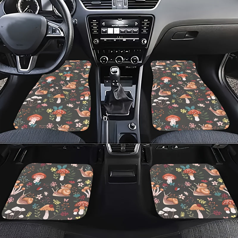 4pcs Mushroom Snail Car Floor Mats Water Absorbent Non Slip Stain Resistant