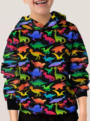 Gradient Dinosaur Pattern Hoodie For Kids Casual Pullover Hooded Long Sleeve Top