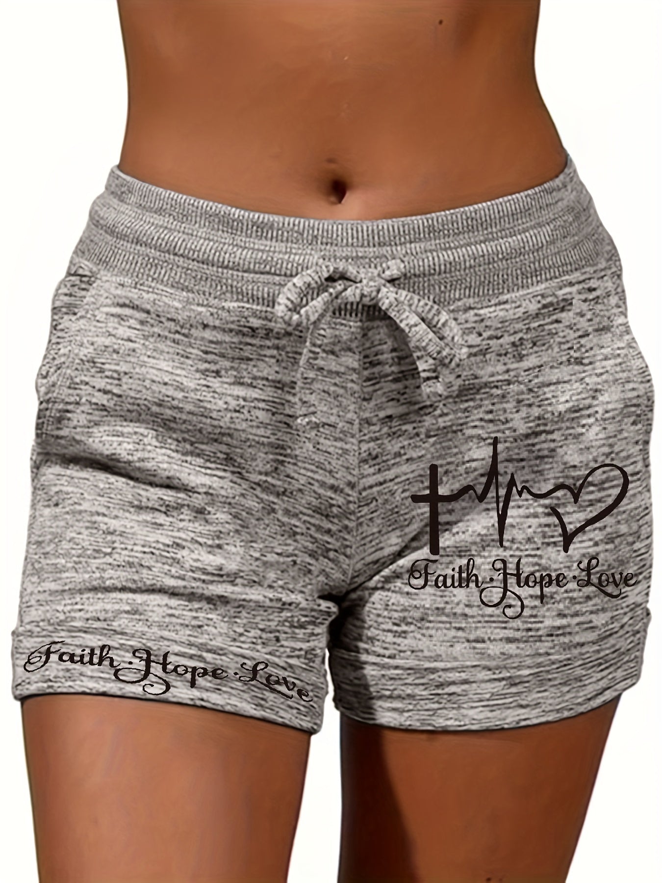 Letter Print Drawstring Shorts Casual Dual Pockets Summer Women's Clothing