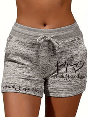 Letter Print Drawstring Shorts Casual Dual Pockets Summer Women's Clothing