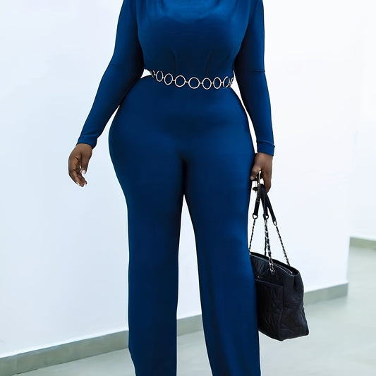 Solid Long Sleeve Mock Neck Jumpsuit