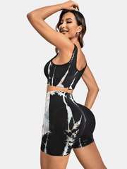 Knitted Round Neck Yoga Set Tank Top Biker Short Sports Suit