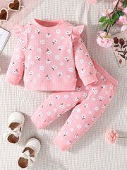 Baby Girl Pink Flowers Long Sleeve Top Pants Set